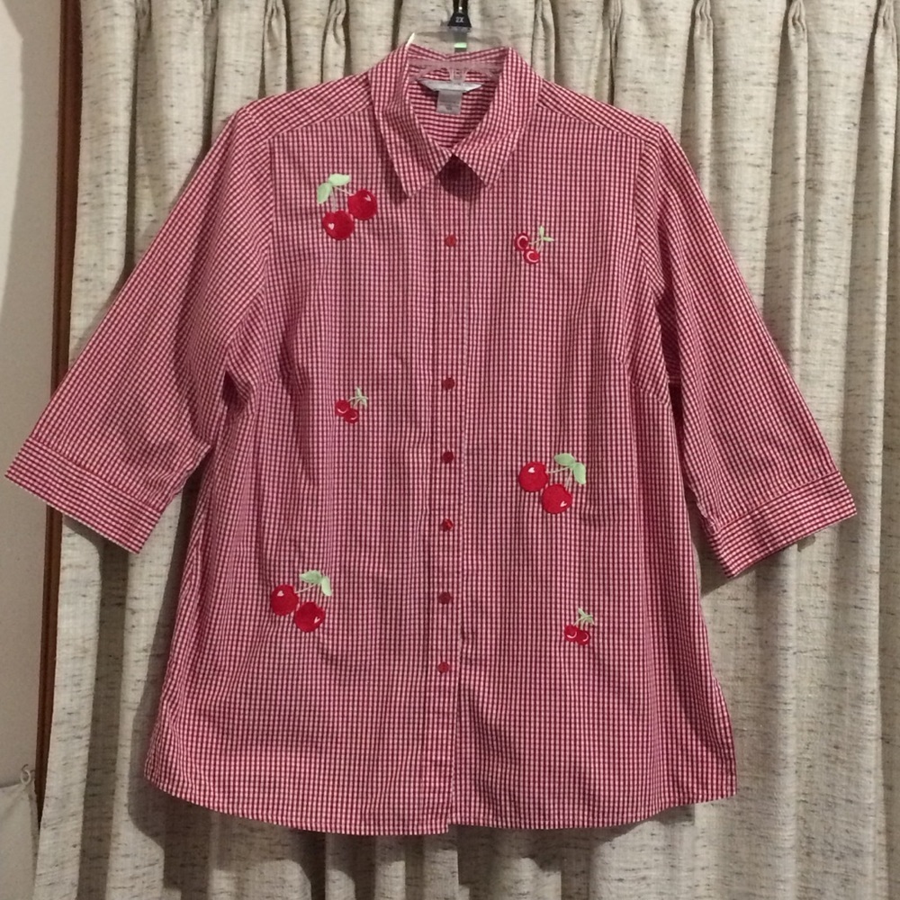 Allison Daley Red & White Gingham Cherry Blouse